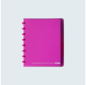 CAHIER ATOMA A5+ PLAST. TRANSP. QUAD. +INT. MAUVE