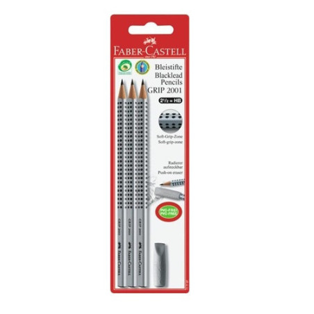 CRAYON NOIR FABER GRIP HB BT-GOM. 3PCS BLISTER