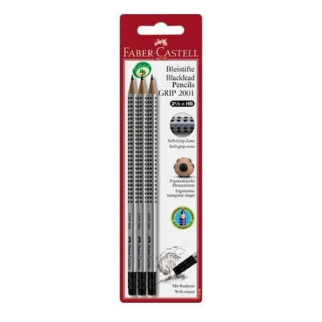 CRAYON NOIR FABER GRIP HB BT-GOM. 3PCS BLISTER