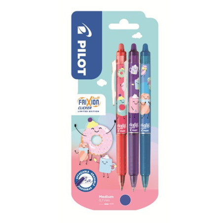 ROLLER PILOT FRIXION BALL CLICKER 0,7 BLEU SWEET PARADISE 3PCS BLISTER