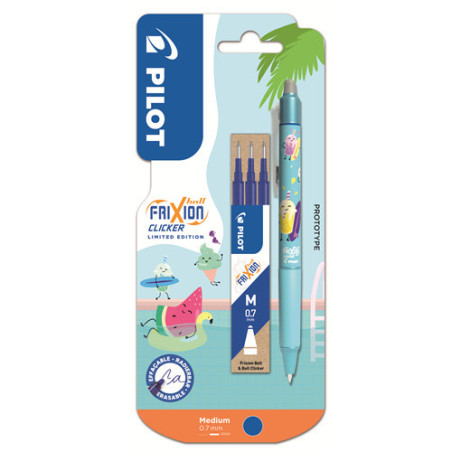 ROLLER PILOT FRIXION BALL FANCY POOL CLICKER 0,7 BLEU +3RECHARGES BLISTER
