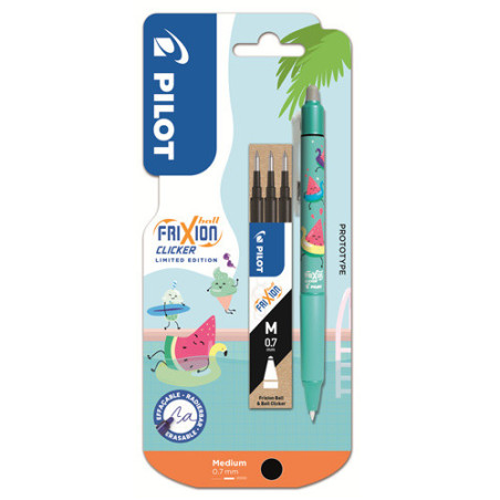 ROLLER PILOT FRIXION BALL FANCY POOL CLICKER 0,7 NOIR +3RECHARGES BLISTER