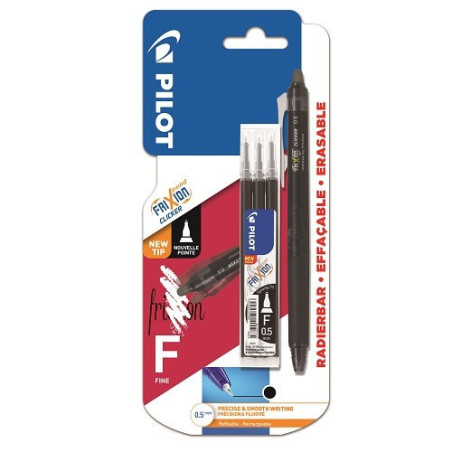 ROLLER PILOT FRIXION POINT CLICKER 0,5 NOIR +3RECHARGES BLISTER