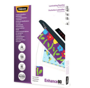 POCH. A LAMINER FELLOWES 216X303(A4) 80µ 100PCS AVEC PERFORATION