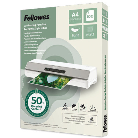 POCH. A LAMINER FELLOWES 216X303(A4) 80µ 100PCS MATT RECYCLE