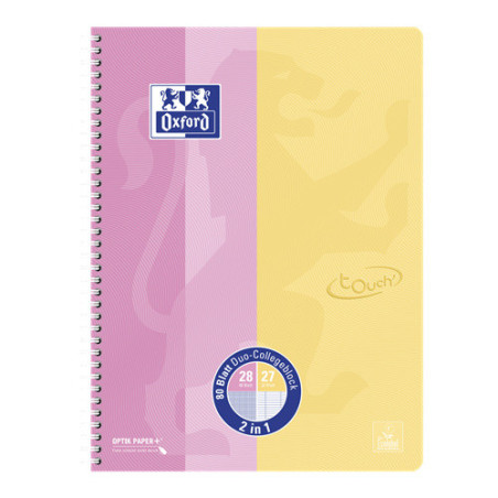 CAHIER OXFORD SPIRALE A4+ QUAD. +LIGNE 80FLS EUROPEANBOOK ASS. PASTEL