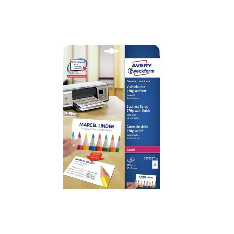 CARTES DE VISITE 85X54MM AVERY 250PCS SATIN