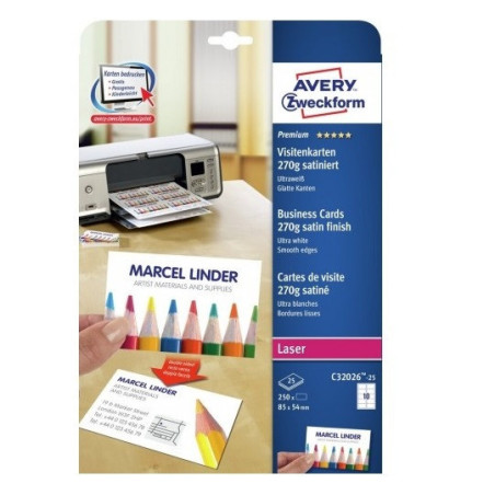 CARTES DE VISITE 85X54MM AVERY 250PCS SATIN