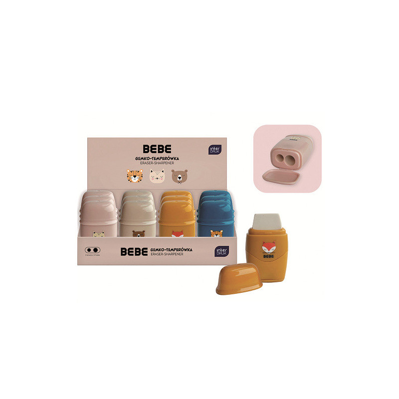 TAILLE-CRAYONS RHEITA BEBE FRIENDS DOUBLE AVEC POT +GOMME ASS.