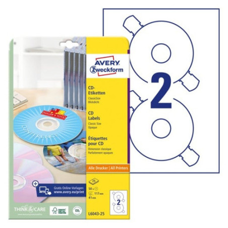 ETIQUETTE AVERY/ZWECK A4 Ø117MM 25FLS CD