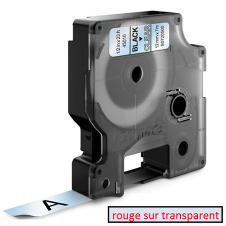 DYMO RUBAN D1 12MMX7M ROUGE/TRANSP. (45012)